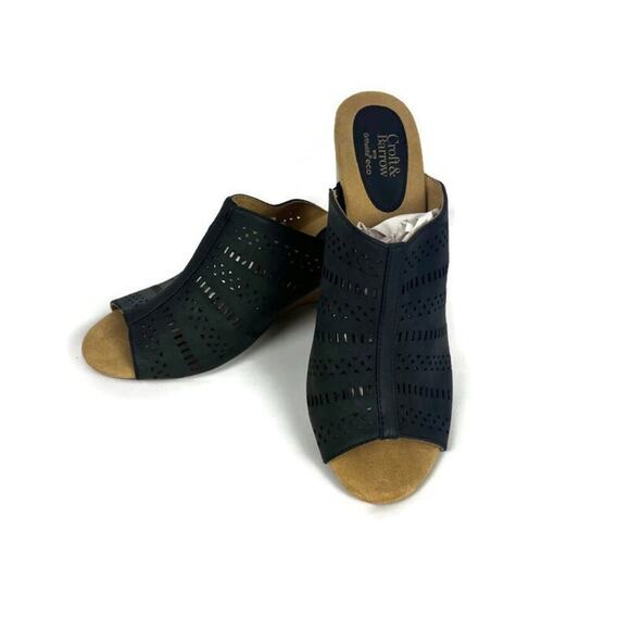 Croft & Barrow Women's Bergamot Slip On Wedge Faux Suede Sandals Black Size 9 - Picture 1 of 8